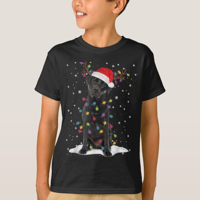 T-shirt Black Lab Labrador Christmas Tree Light Pyjama Chi (Devant)