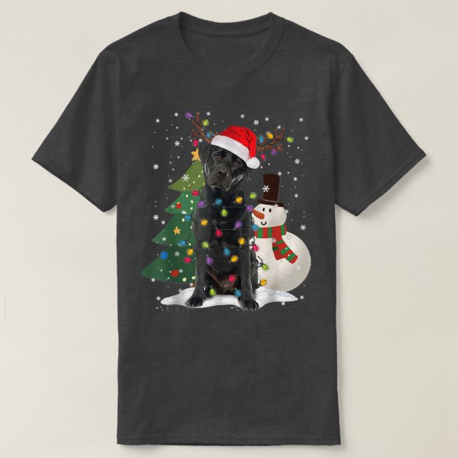 T-shirt Black Lab Labrador Christmas Tree Light Pyjama Chi (Design devant)