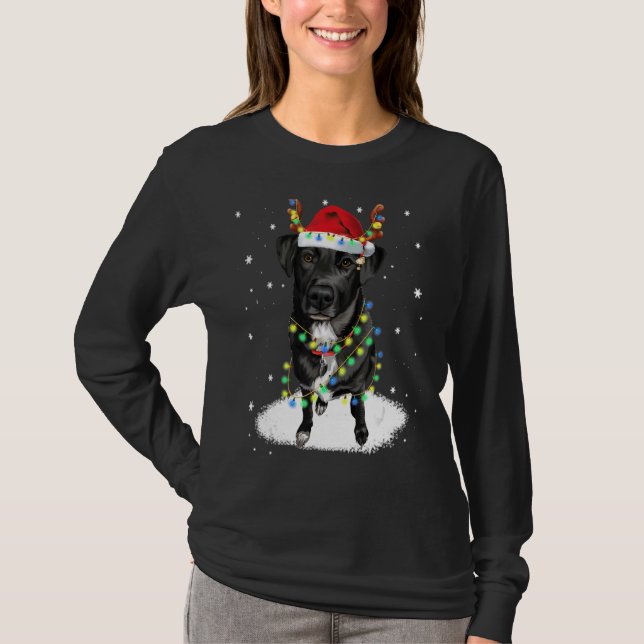 T-shirt Black Lab Labrador Christmas Tree Light Pyjama Chi (Devant)