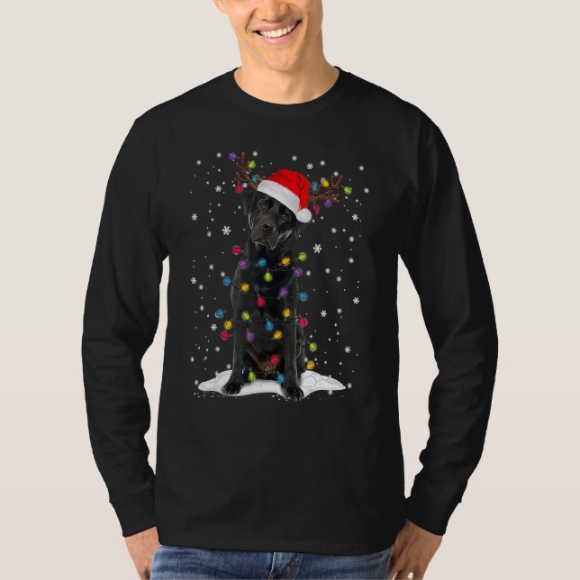 T-shirt Black Lab Labrador Christmas Tree Light Pyjama Chi (Devant)