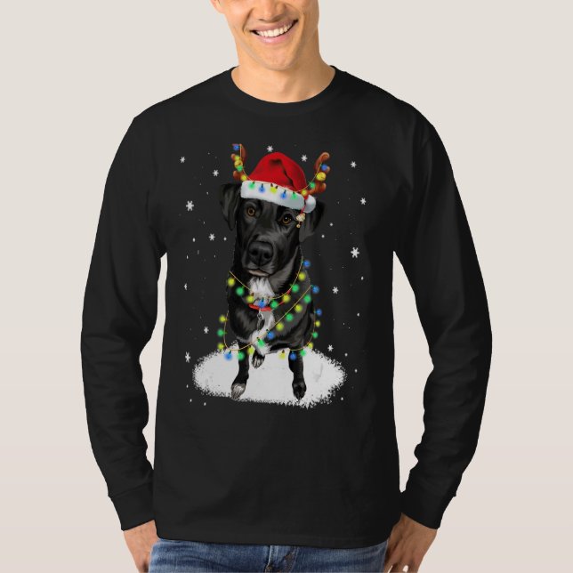T-shirt Black Lab Labrador Christmas Tree Light Pyjama Chi (Devant)