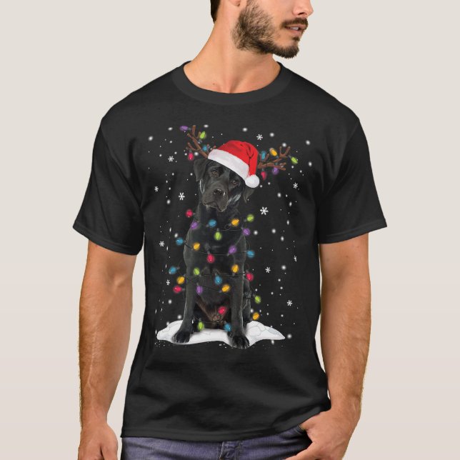T-shirt Black Lab Labrador Christmas Tree Light Pyjama Chi (Devant)