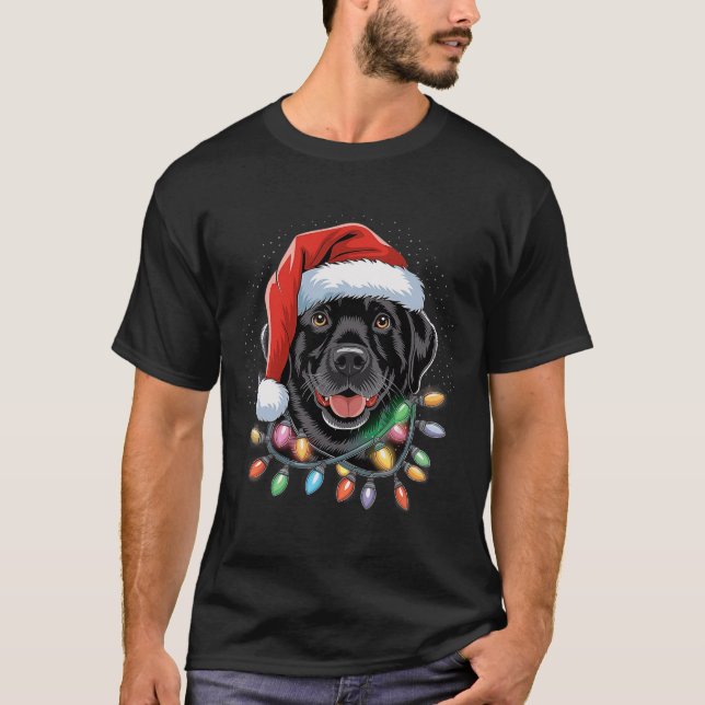 T-shirt Black Lab Labrador Christmas Tree Light Pyjama Chi (Devant)