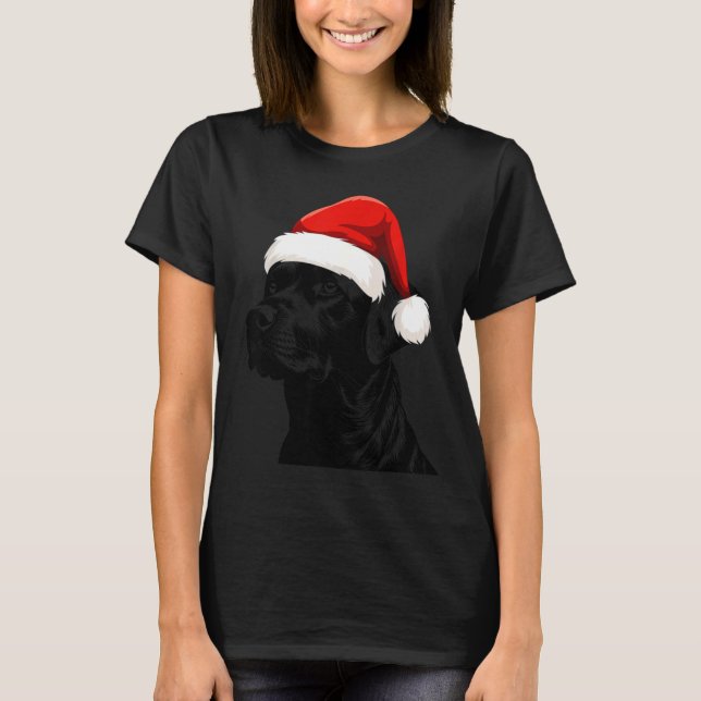 T-shirt Black Lab Labrador Santa Hat Christmas Holiday Pet (Devant)