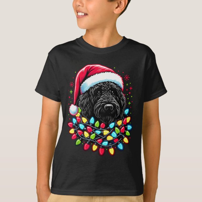 T-shirt Black Labradoodle Christmas Tree Xmas Lights Doodl (Devant)