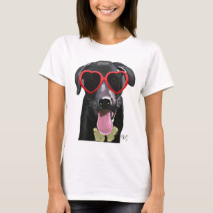 T-shirt Black Labrador Avec Lunettes de soleil Coeur