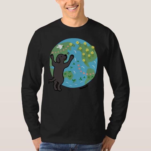 T-shirt Black Labrador Chiot I Love Earth (Devant)