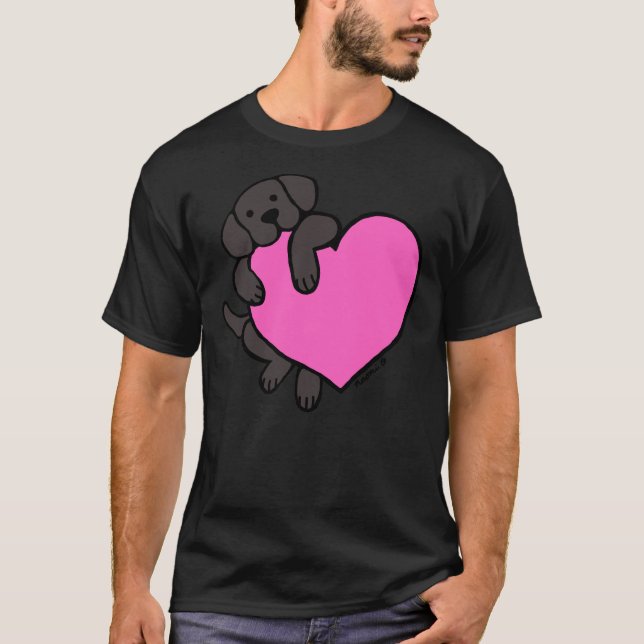 T-shirt Black Labrador Et Coeur Rose (Devant)