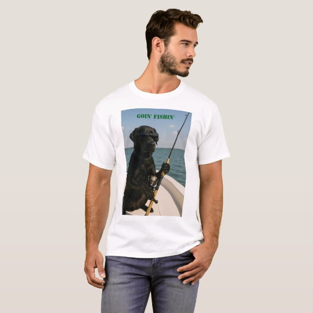 T-shirt Black Labrador "Goin' Fishin' " fun  (Devant entier)