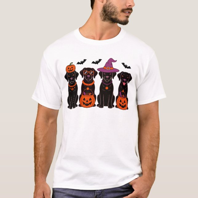 T-shirt Black Labrador Halloween chauves-souris Citrouille (Devant)