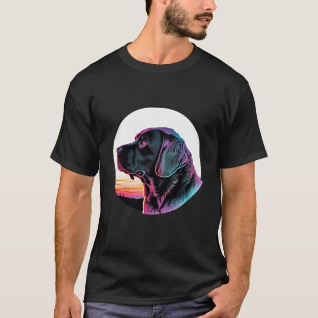T-shirt Black Labrador in a Dreamy 80s Retrowave Aesthetic (Devant)