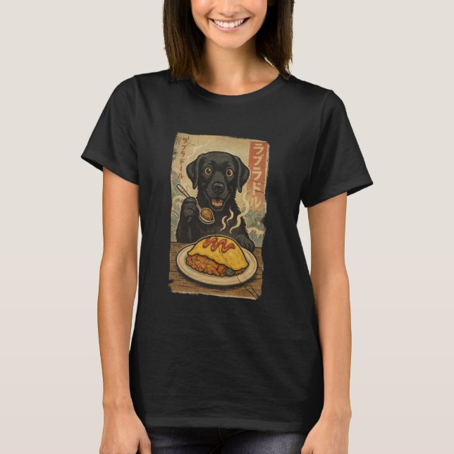 T-shirt Black Labrador Omurice Series Funny Kawaii Ukiyo N (Devant)