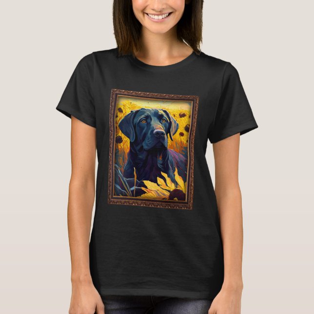 T-shirt Black Labrador Painting Sunflower Flower Mom Women (Devant)