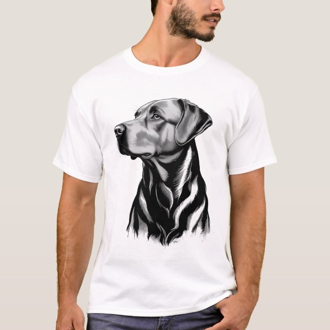 T-shirt Black Labrador Retriever Dog Sketch (Devant)