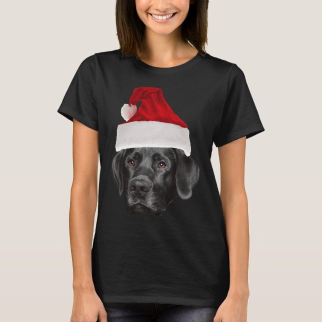 T-shirt Black Labrador Retriever Santa Hat (Devant)