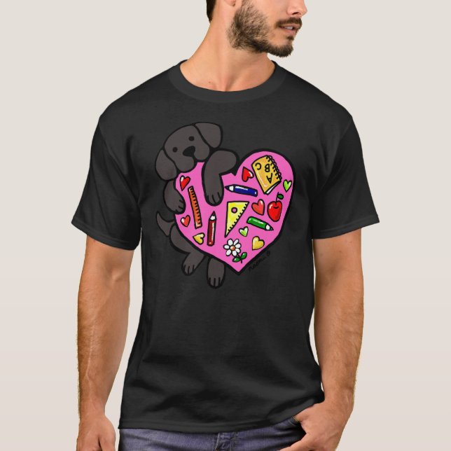 T-shirt Black Labrador Teacher S Heart (Devant)