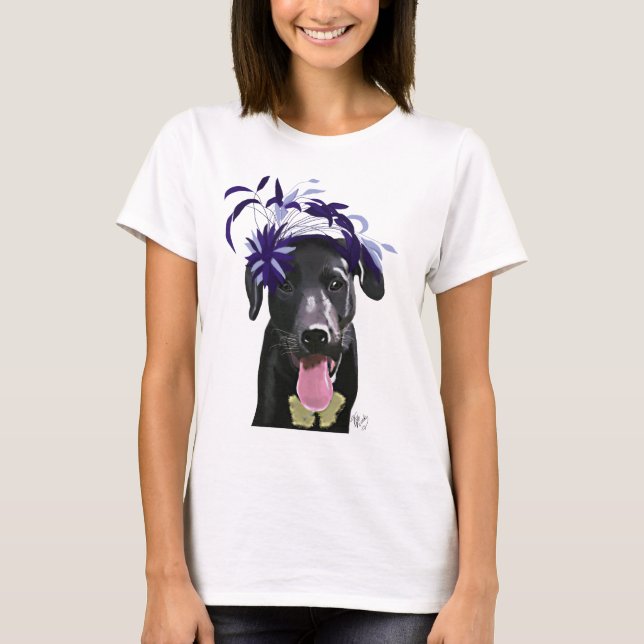 T-shirt Black Labrador With Blue Fascinator (Devant)