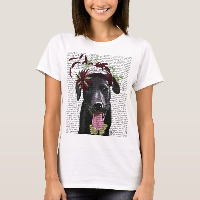 T-shirt Black Labrador With Green Fascinator (Devant)