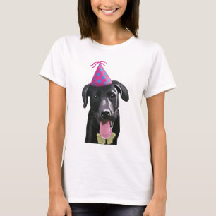 T-shirt Black Labrador With Party Hat
