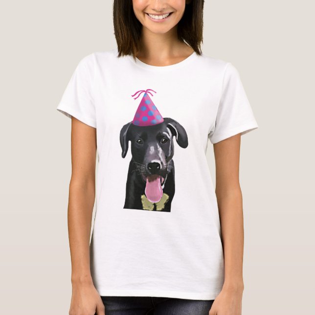 T-shirt Black Labrador With Party Hat (Devant)