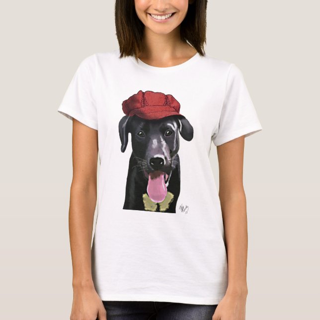 T-shirt Black Labrador With Red Cap (Devant)