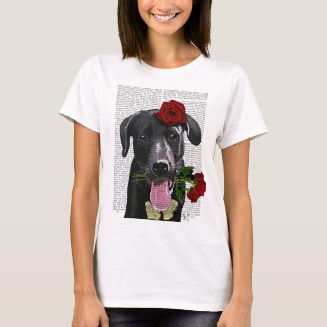 T-shirt Black Labrador with Roses (Devant)