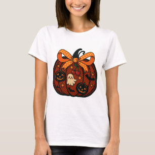 T-shirt Black lace pumpkin coquette PNG|preppy ghost png