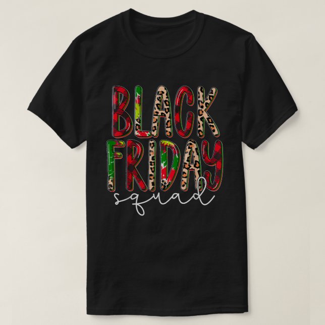 T-shirt Black Leopard Red Plaid vendredi Squad, Joyeux Chr (Design devant)