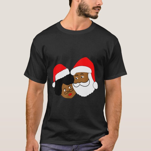 T-shirt Black Loving Santa Claus And Mrs. Claus Ethnic Chr (Devant)