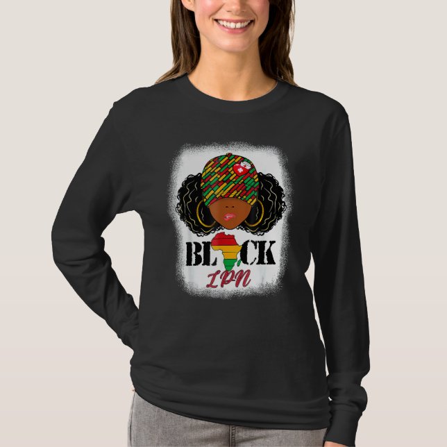 T-shirt Black Lpn Nurse Messy Bun Pride African Black Hist (Devant)