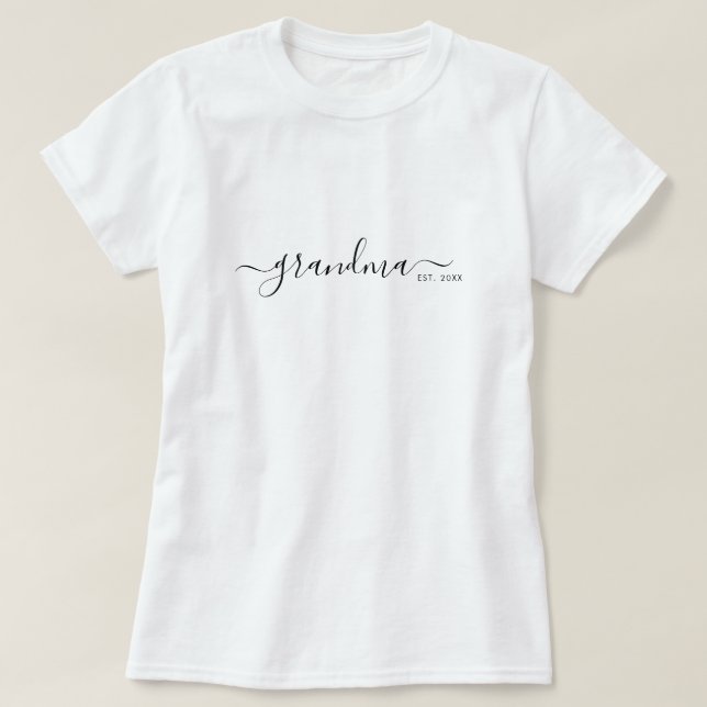T-shirt Black Modern Script Established Grandma (Design devant)