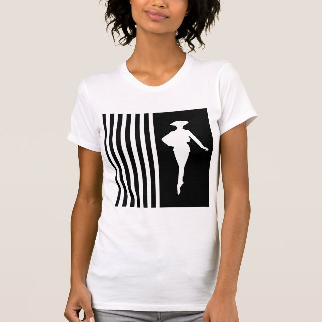 T-shirt Black Modern Stripes avec Silhouette de mode (Devant)