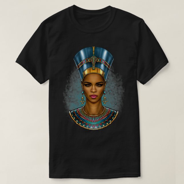 T-shirt Black Nefertiti Melanin Queen Egyptienne Femmes No (Design devant)