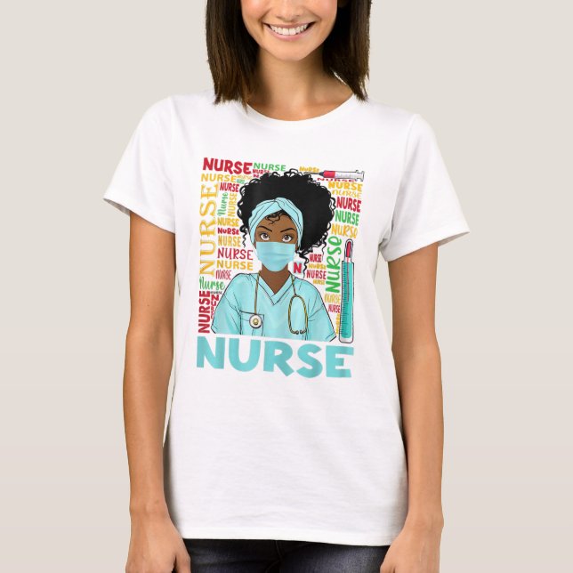 T-shirt Black Nurse Afro Magic&Black History Mois Nurse M (Devant)