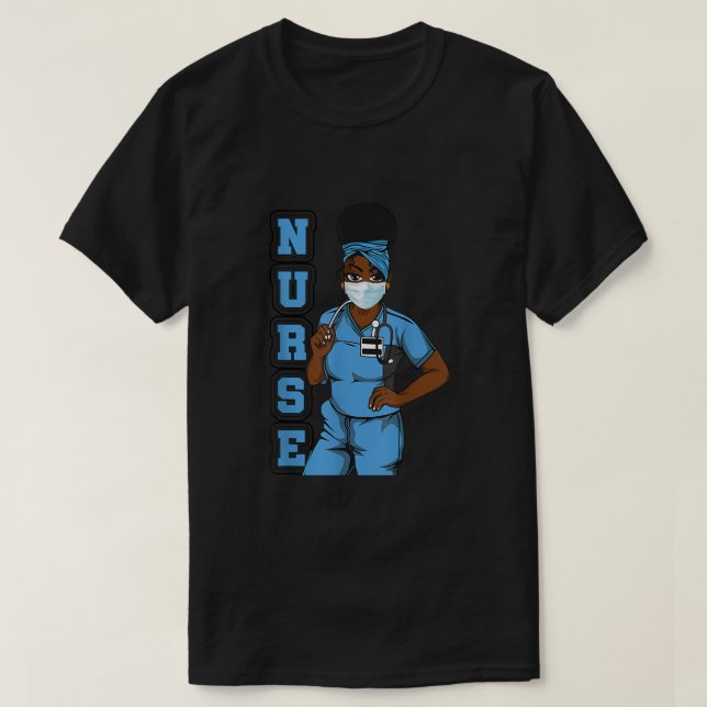 T-shirt Black Nurse Uniforme Visage Masque Afro Africain F (Design devant)