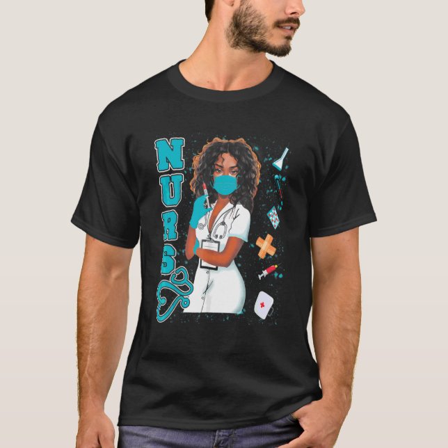 T-shirt Black Nurse Uniforme Visage Masque Afro Africain N (Devant)