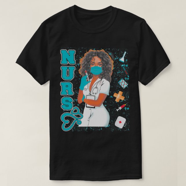 T-shirt Black Nurse Uniforme Visage Masque Afro Africain N (Design devant)