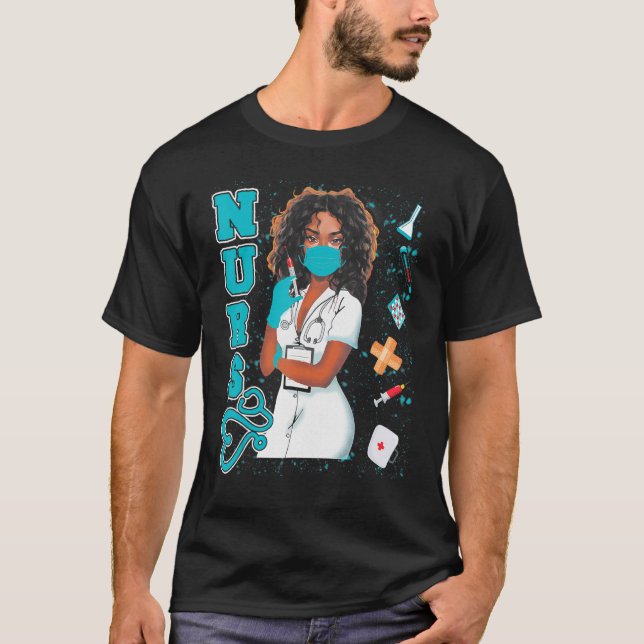 T-shirt Black Nurse Uniforme Visage Masque Afro Africain N (Devant)