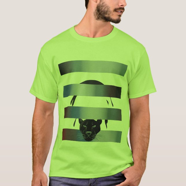 T-shirt Black Panther Peeking Through Stripes – Minimalist (Devant)