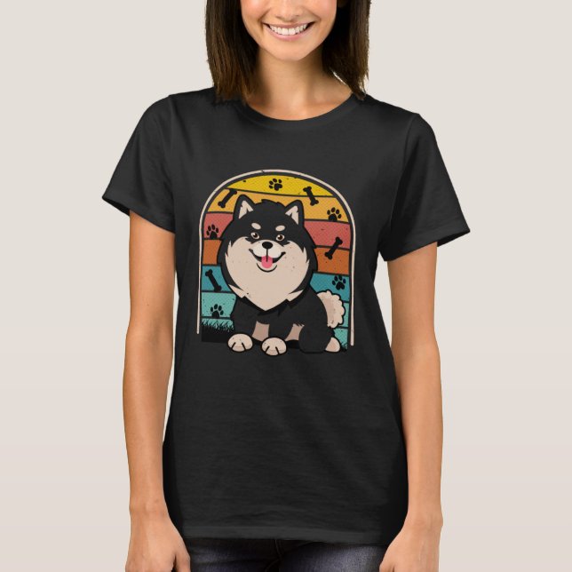 T-shirt Black Pomeranian Retro Pom Mom Dog Dad Pomeranian  (Devant)