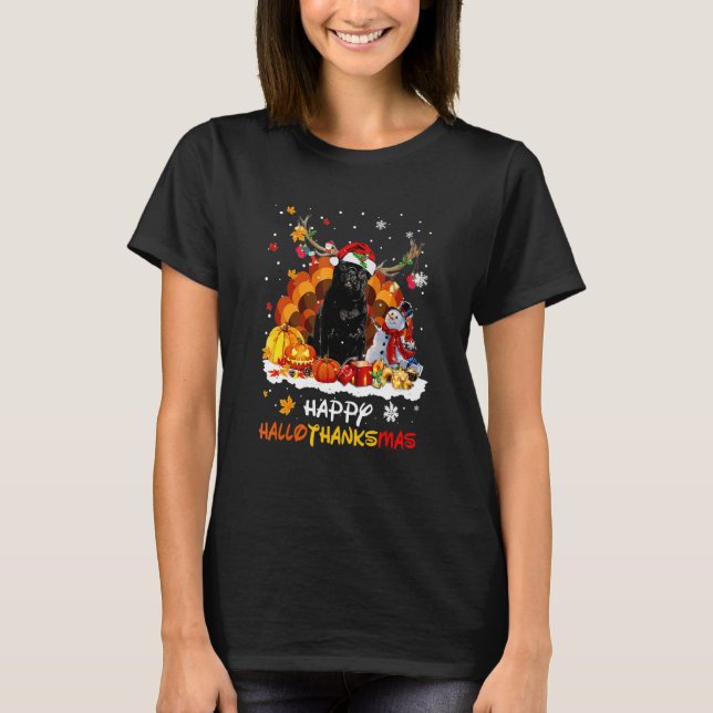 T-shirt Black Pug Happy Hallothanksmas (Devant)