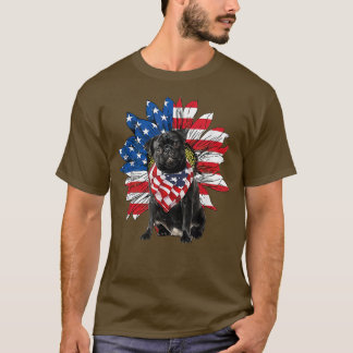 T-shirt Black Pug Sunflower American Flag Independence Day