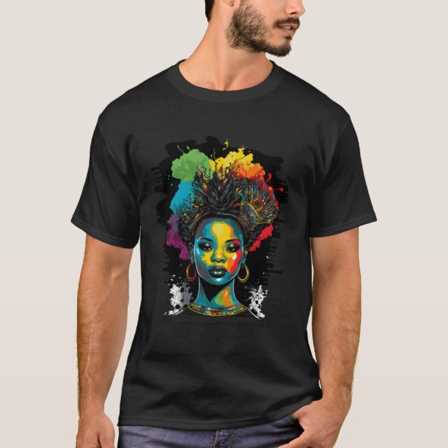 T-shirt Black Queen Afro Melanin Dripping Black History Mo (Devant)