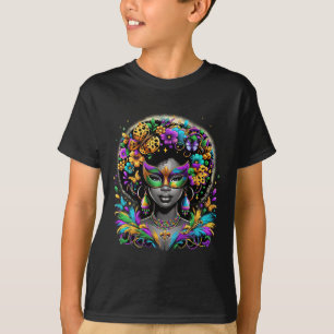 T-shirt Black Queen Afro perles africaines Masque Mardi Gr