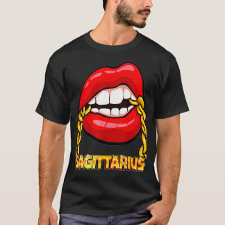 T-shirt Black Queen Anniversaire Red Lips chaîne Sagittari