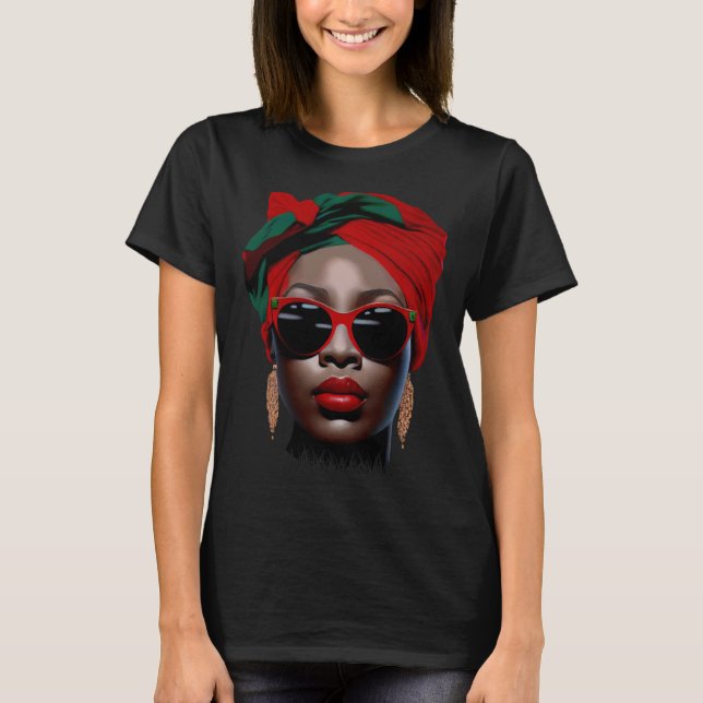 T-shirt Black Queen Melanin Earrings Lips Cute Black Histo (Devant)