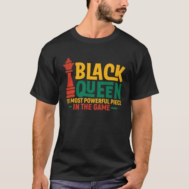 T-shirt Black Queen Most Powerful Chess African American W (Devant)