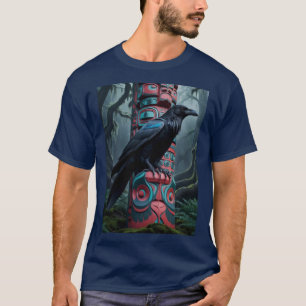 T-shirt Black Raven et Totem Poteau Art de la faune