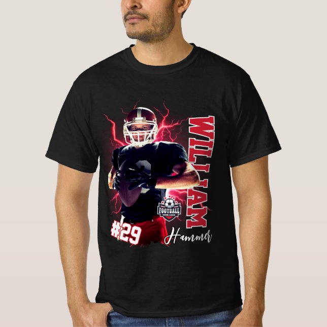 T-shirt Black Red Football Player Cutom Nom et photo (Devant)