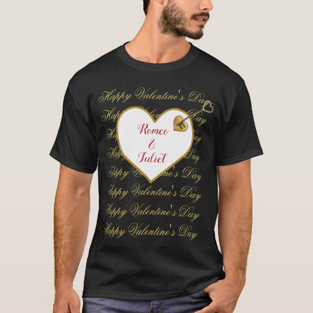 T-shirt Black Red Gold Heart Moderne Valentines Hommes (Devant)